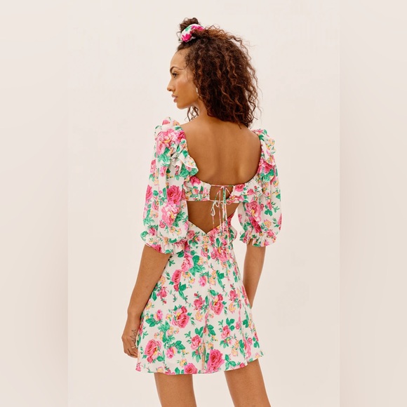 For Love & Lemons Loretta Mini Dress Floral Puff Sleeve Cutout M - Picture 4 of 10